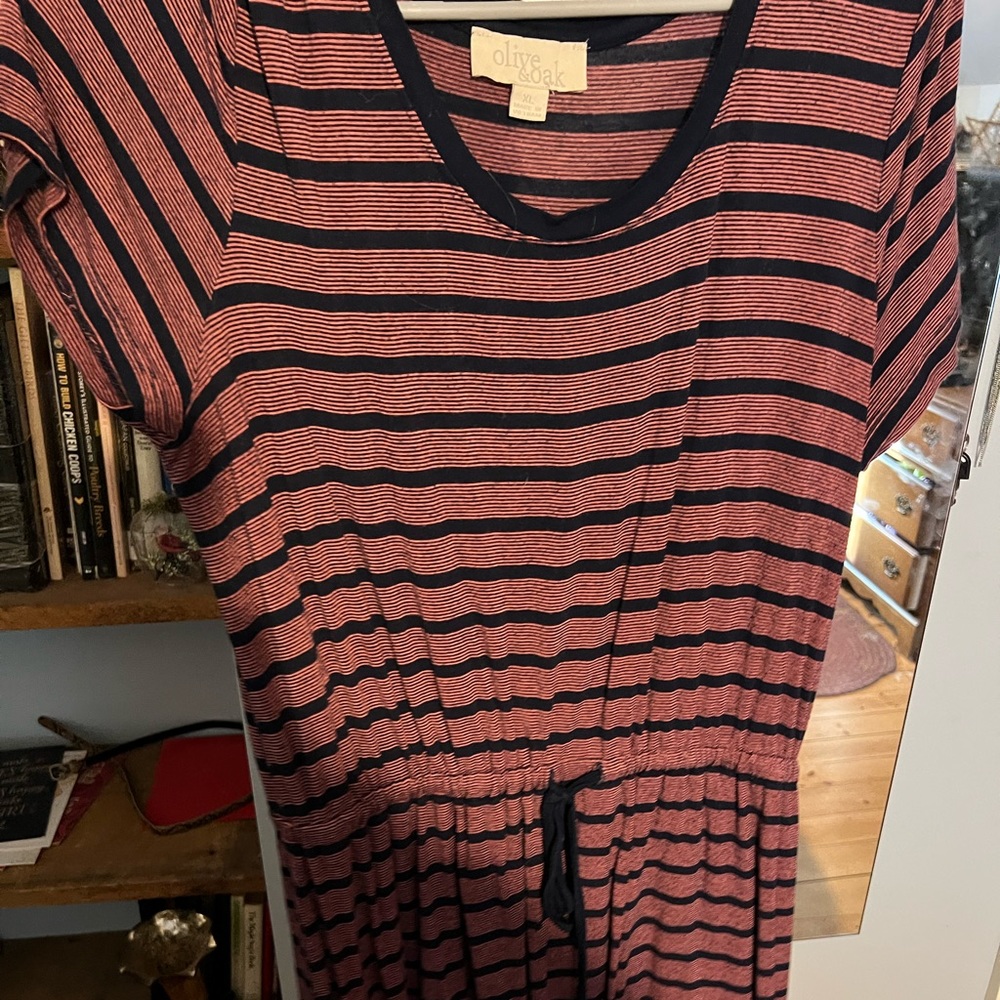 Olive and oak pink and blue striped tie waist dress
